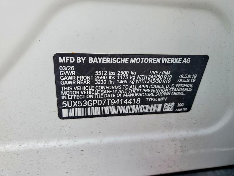 Aukcja sprzedaży 2026 Bmw X3, vin: 5UX53GP07T9414418, numer aukcji: 65275546