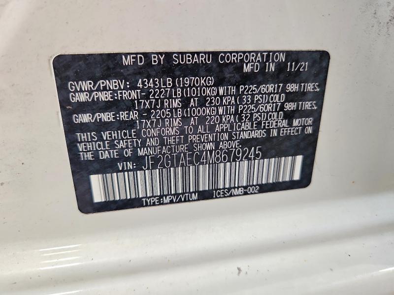 Aukcja sprzedaży 2021 Subaru Crosstrek, vin: JF2GTAEC4M8679245, numer aukcji: 66723186
