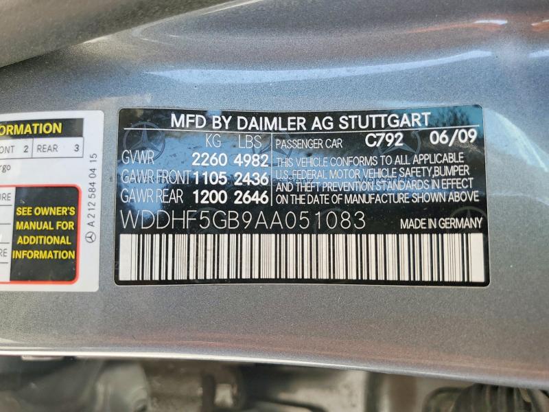 Aukcja sprzedaży 2010 Mercedes-benz E, vin: WDDHF5GB9AA051083, numer aukcji: 63905076