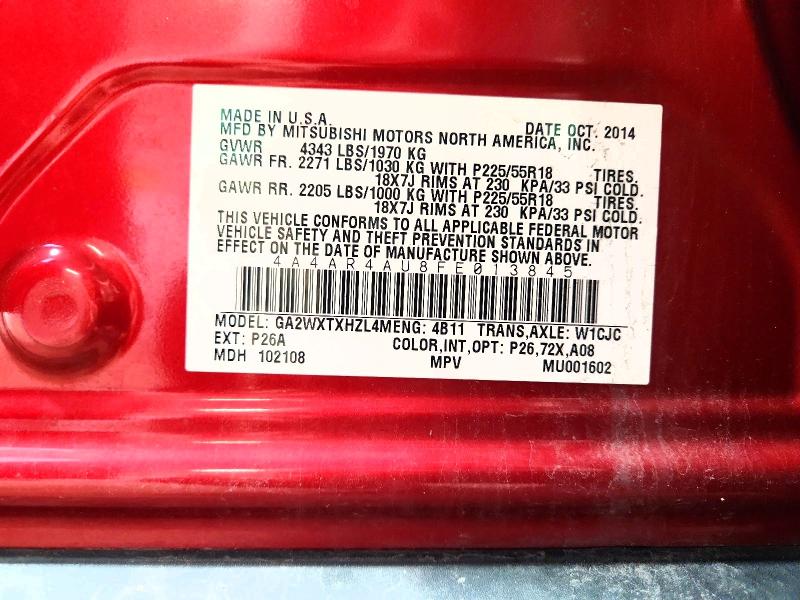 2015 Mitsubishi Outlander Sport მანქანა იყიდება აუქციონზე, vin: 4A4AR4AU8FE013845, აუქციონის ნომერი: 64408096