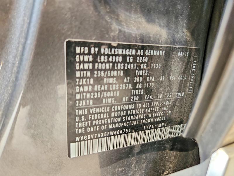 2015 Volkswagen Tiguan მანქანა იყიდება აუქციონზე, vin: WVGBV7AX5FW606751, აუქციონის ნომერი: 67278376