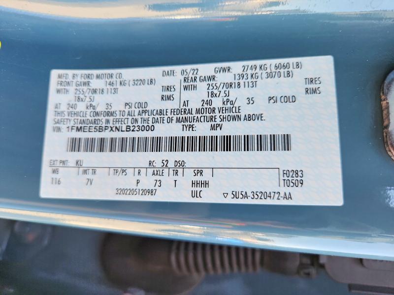 65446456 :رقم المزاد ، 1FMEE5BPXNLB23000 vin ، 2022 Ford Bronco مزاد بيع
