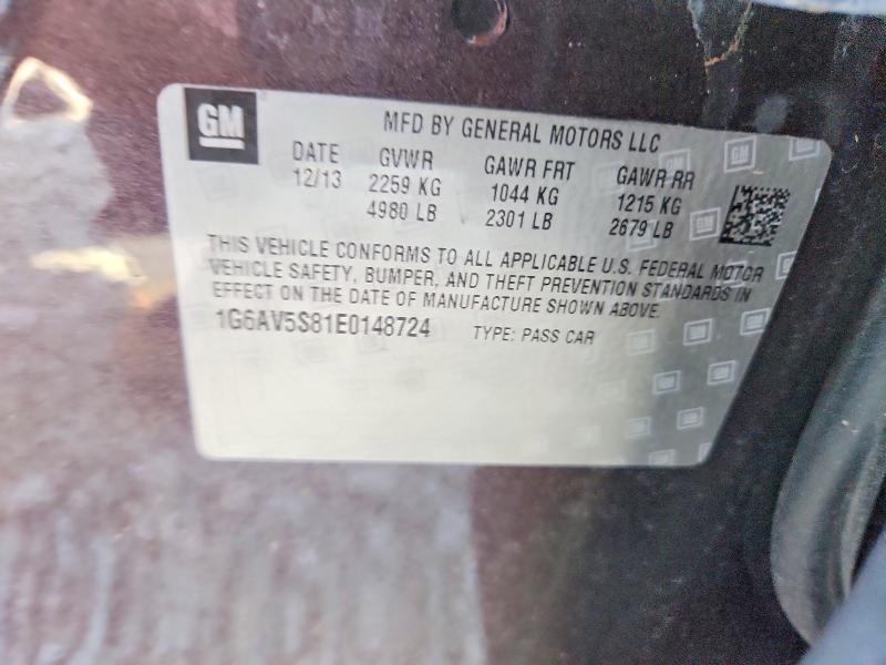 2014 Cadillac Cts მანქანა იყიდება აუქციონზე, vin: 1G6AV5S81E0148724, აუქციონის ნომერი: 65821006