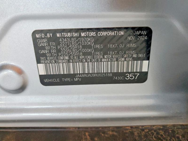 2024 Mitsubishi Outlander Sport მანქანა იყიდება აუქციონზე, vin: JA4ARUAU9RU025188, აუქციონის ნომერი: 65748706