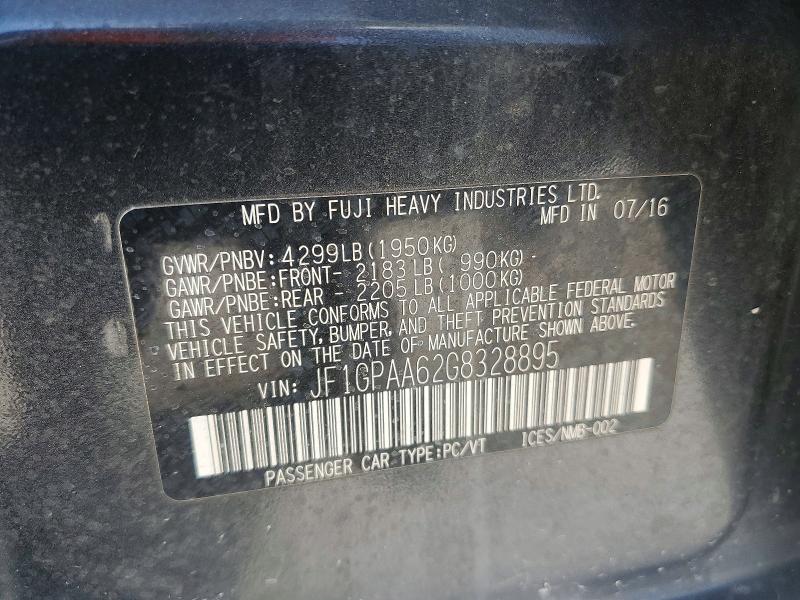 65641346 :رقم المزاد ، JF1GPAA62G8328895 vin ، 2016 Subaru Impreza مزاد بيع