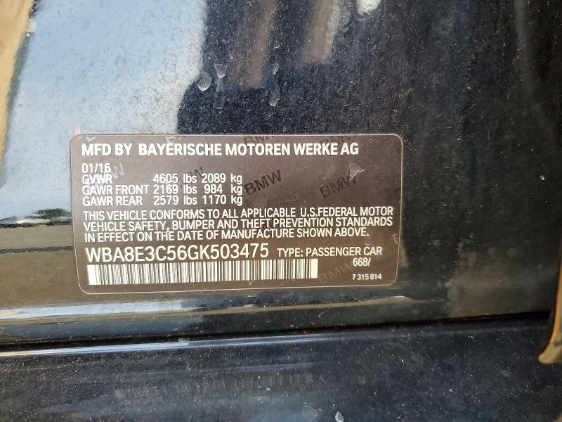 64261586 :رقم المزاد ، WBA8E3C56GK503475 vin ، 2016 Bmw 328 مزاد بيع