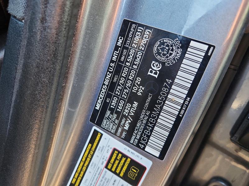 62046606 :رقم المزاد ، 4JGFB4KB3MA350874 vin ، 2021 Mercedes-benz Gle مزاد بيع