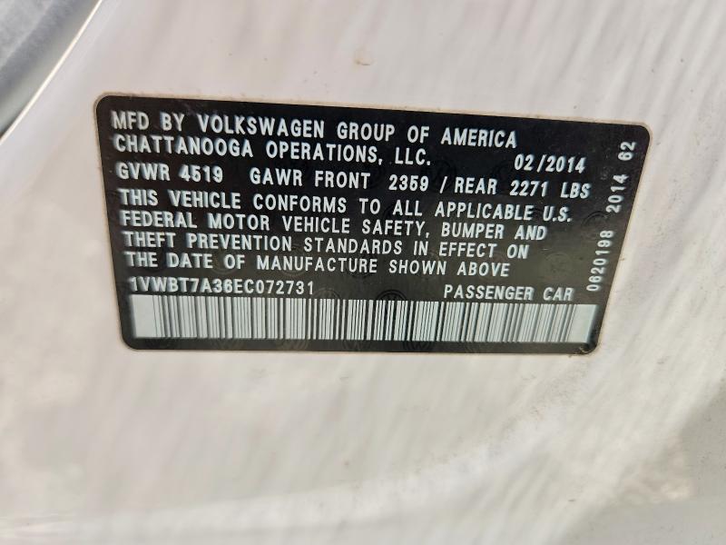 Продажа на аукционе авто 2014 Volkswagen Passat, vin: 1VWBT7A36EC072731, номер лота: 66306216