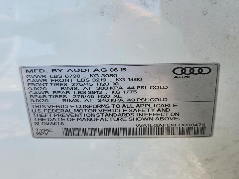 Aukcja sprzedaży 2015 Audi Q7, vin: WA1LGAFEXFD030474, numer aukcji: 65333156