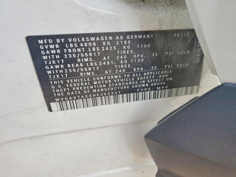 Продаж на аукціоні авто 2017 Volkswagen Tiguan, vin: WVGAV7AXXHK052337, номер лоту: 63260606