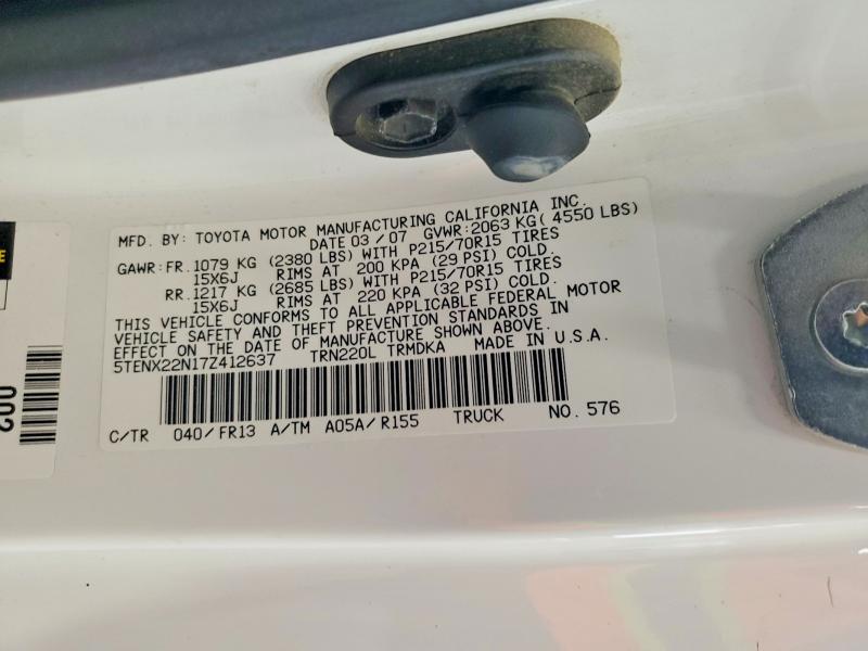 Aukcja sprzedaży 2007 Toyota Tacoma, vin: 5TENX22N17Z412637, numer aukcji: 64161276
