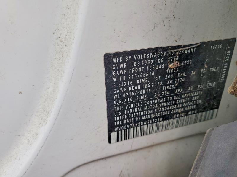 Aukcja sprzedaży 2016 Volkswagen Tiguan, vin: WVGBV7AX2GW557218, numer aukcji: 64146506