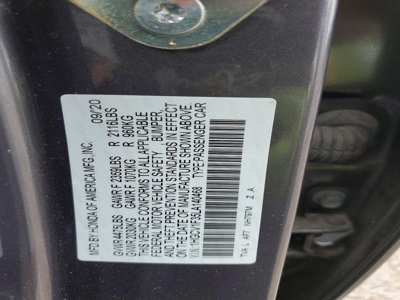 Продаж на аукціоні авто 2020 Honda Accord, vin: 1HGCV1F35LA140468, номер лоту: 64786876
