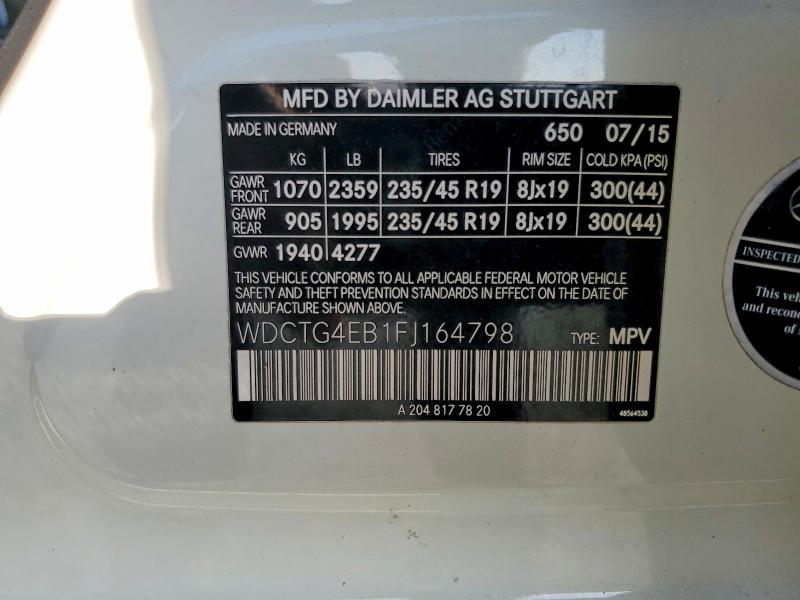 Продажа на аукционе авто 2015 Mercedes-benz Gla, vin: WDCTG4EB1FJ164798, номер лота: 65284356