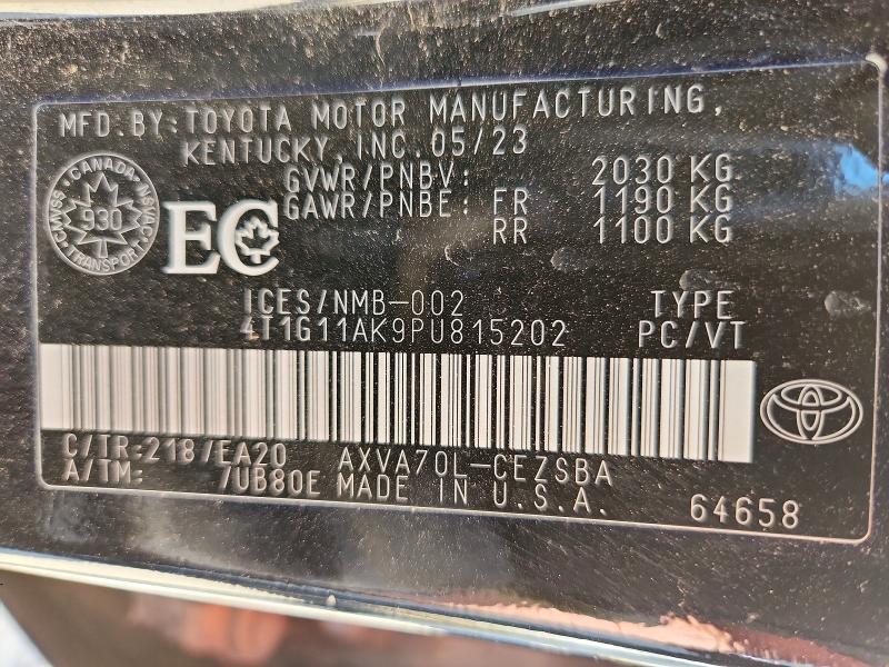 66555206 :رقم المزاد ، 4T1G11AK9PU815202 vin ، 2023 Toyota Camry مزاد بيع