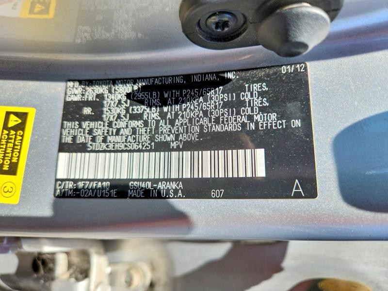 Aukcja sprzedaży 2012 Toyota Highlander, vin: 5TDZK3EH9CS064251, numer aukcji: 63712816