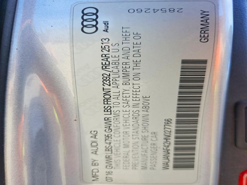 66942426 :رقم المزاد ، WAUANAF42HN027766 vin ، 2017 Audi A4 مزاد بيع