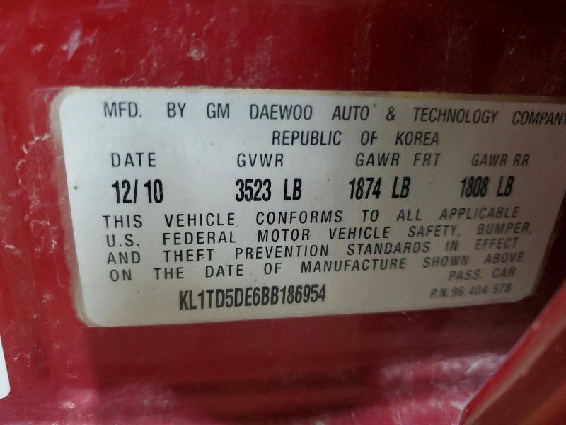 2011 Chevrolet Aveo მანქანა იყიდება აუქციონზე, vin: KL1TD5DE6BB186954, აუქციონის ნომერი: 65830596