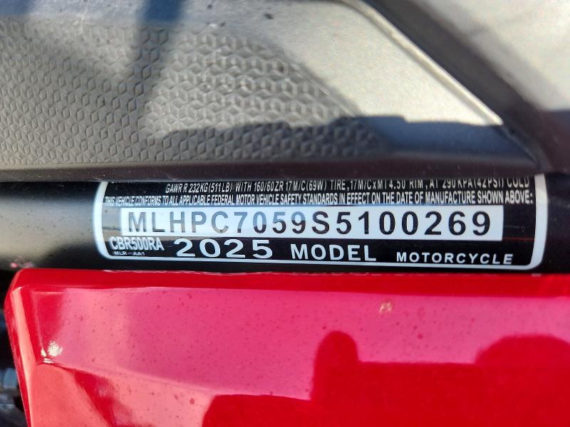 Aukcja sprzedaży 2025 Honda Cbr500, vin: MLJHPC7059S510026, numer aukcji: 63149526