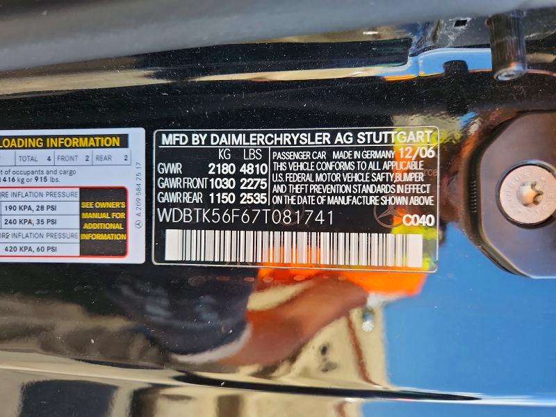 Продажа на аукционе авто 2007 Mercedes-benz Clk, vin: WDBTK56F67T081741, номер лота: 65801446