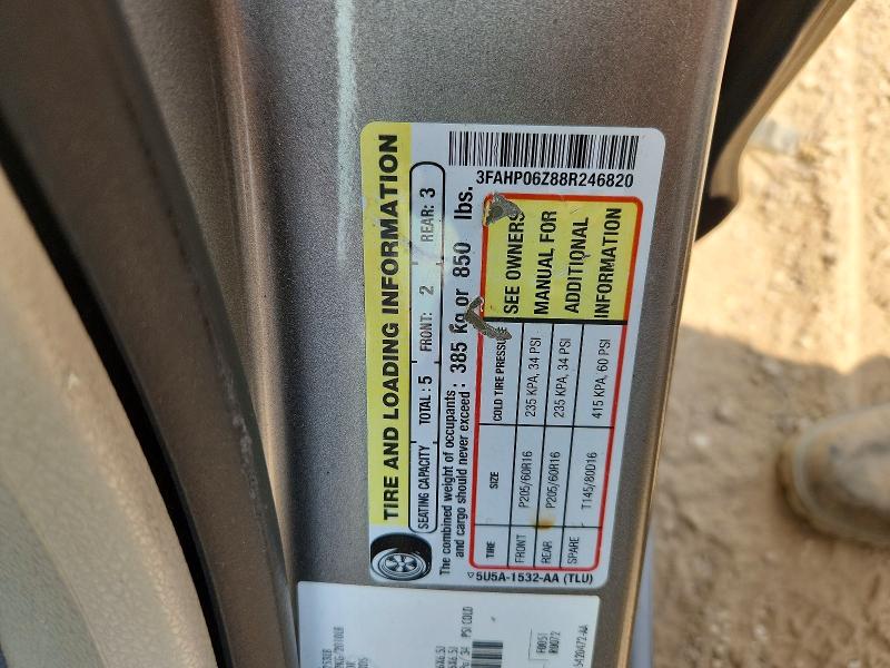 2008 Ford Fusion მანქანა იყიდება აუქციონზე, vin: 3FAHP06Z88R246820, აუქციონის ნომერი: 66390516