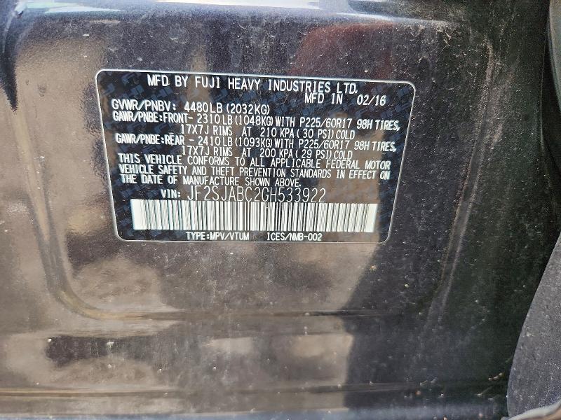Продаж на аукціоні авто 2016 Subaru Forester, vin: JF2SJABC2GH533922, номер лоту: 64766916