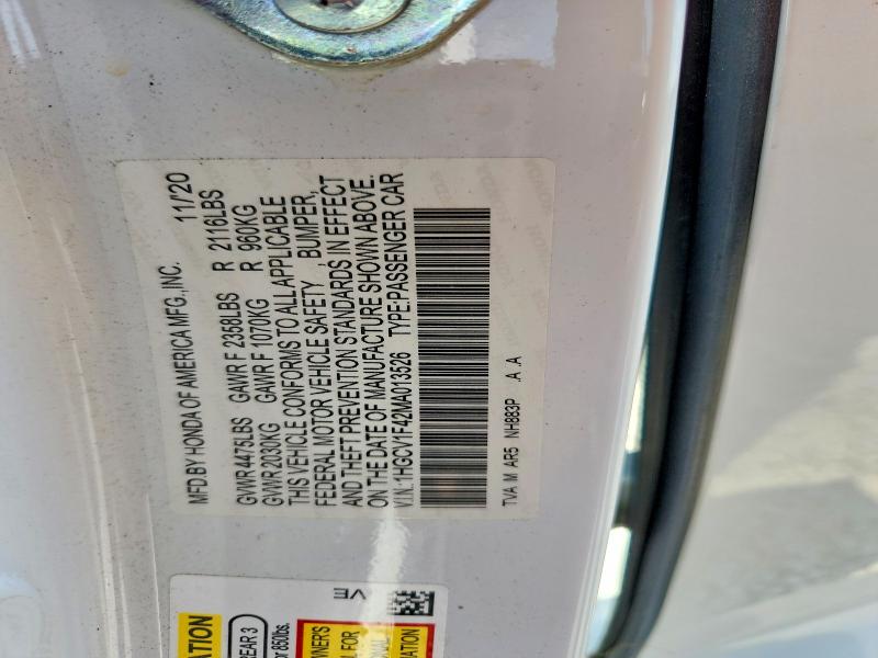 Продаж на аукціоні авто 2021 Honda Accord, vin: 1HGCV1F42MA013526, номер лоту: 66486446