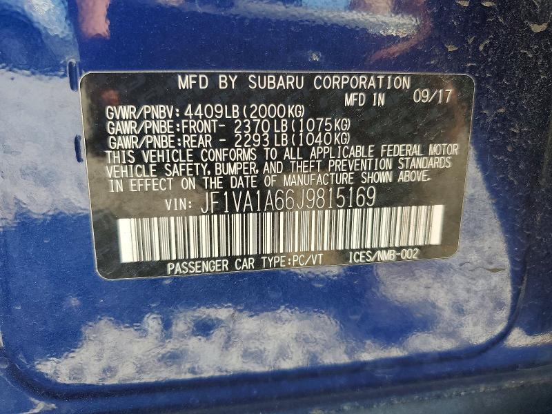 66532946 :رقم المزاد ، JF1VA1A66J9815169 vin ، 2018 Subaru Wrx مزاد بيع