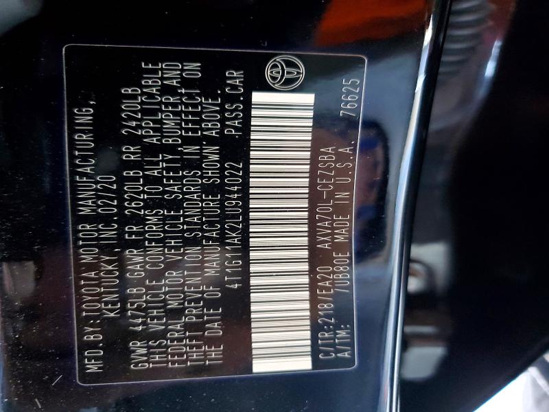 Продаж на аукціоні авто 2020 Toyota Camry, vin: 4T1G11AK2LU944022, номер лоту: 61132136