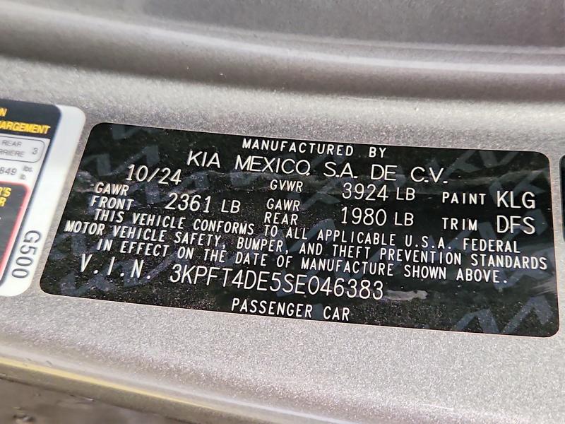 65330396 :رقم المزاد ، 3KPFT4DE5SE046383 vin ، 2025 Kia K4 مزاد بيع