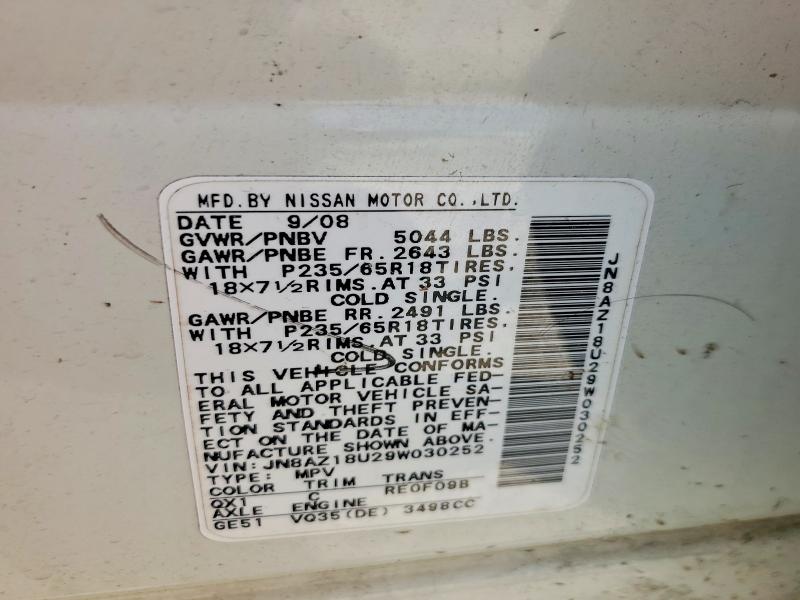Продаж на аукціоні авто 2009 Nissan Murano, vin: JN8AZ18U29W030252, номер лоту: 65995636
