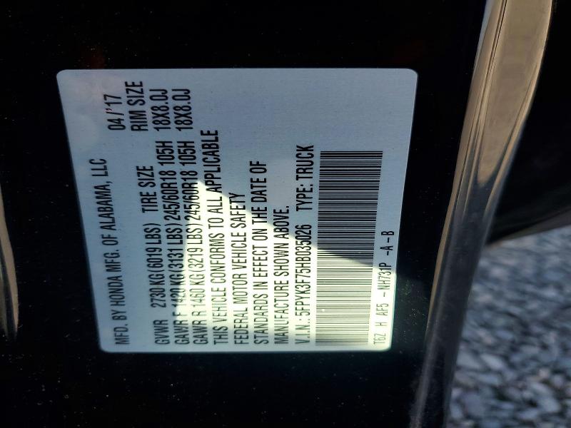 Aukcja sprzedaży 2017 Honda Ridgeline, vin: 5FPYK3F75HB035026, numer aukcji: 65178976