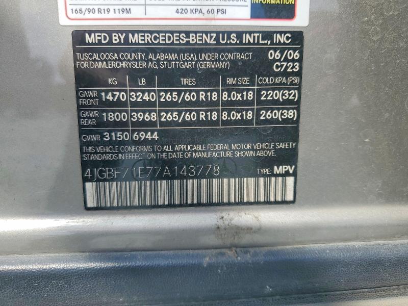 67077036 :رقم المزاد ، 4JGBF71E77A143778 vin ، 2007 Mercedes-benz Gl مزاد بيع