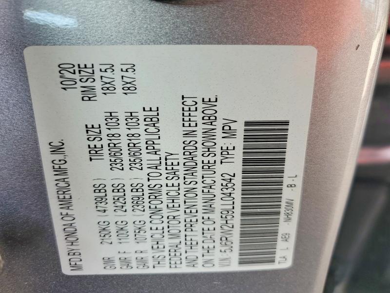 66420746 :رقم المزاد ، 5J6RW2H59LL043542 vin ، 2020 Honda Cr-v مزاد بيع