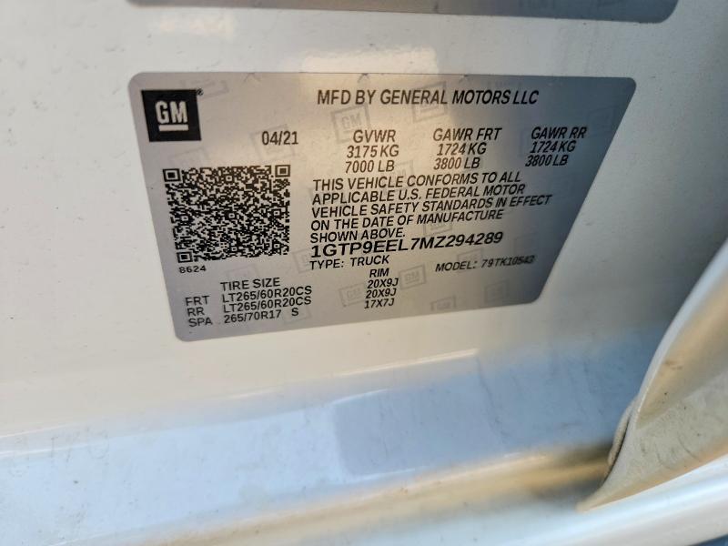 Продаж на аукціоні авто 2021 Gmc Sierra, vin: 1GTP9EEL7MZ294289, номер лоту: 66008616