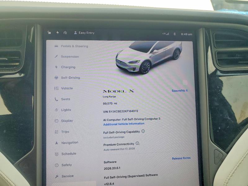 2019 Tesla Model X მანქანა იყიდება აუქციონზე, vin: 5YJXCBE22KF184972, აუქციონის ნომერი: 62392236