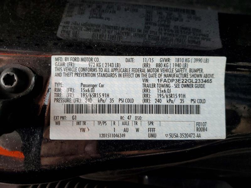 64259616 :رقم المزاد ، 1FADP3E22GL233465 vin ، 2016 Ford Focus مزاد بيع
