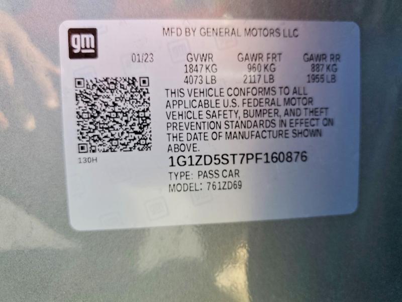 Aukcja sprzedaży 2023 Chevrolet Malibu, vin: 1G1ZD5ST7PF160876, numer aukcji: 65189526