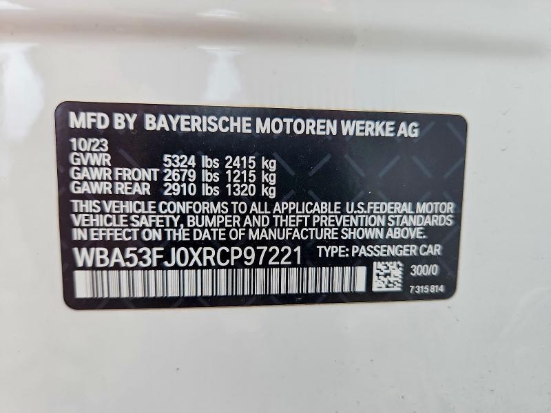 Aukcja sprzedaży 2024 Bmw 530, vin: WBA53FJ0XRCP97221, numer aukcji: 65235136