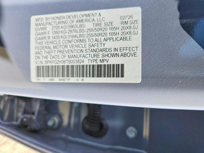 63428416 :رقم المزاد ، 5FNYG2H36TB003824 vin ، 2026 Honda Pilot مزاد بيع
