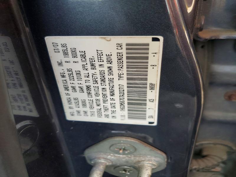 Aukcja sprzedaży 2007 Honda Accord, vin: 1HGCM56707A202717, numer aukcji: 63194326