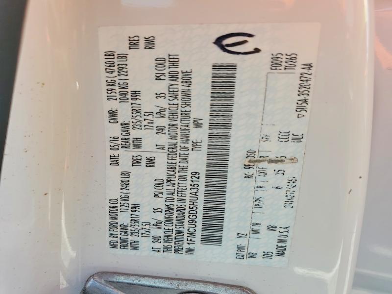 2017 Ford Escape მანქანა იყიდება აუქციონზე, vin: 1FMCU9GD5HUA35129, აუქციონის ნომერი: 64542106