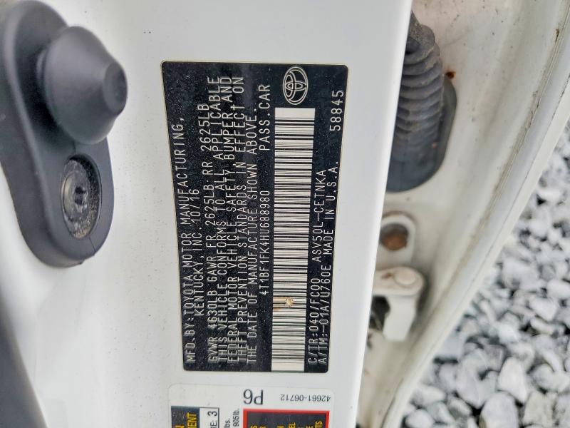 2017 Toyota Camry მანქანა იყიდება აუქციონზე, vin: 4T1BF1FK4HU688980, აუქციონის ნომერი: 64205766