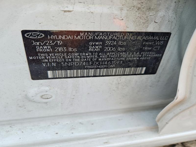 Продажа на аукционе авто 2019 Hyundai Elantra, vin: 5NPD74LF7KH461593, номер лота: 64568946