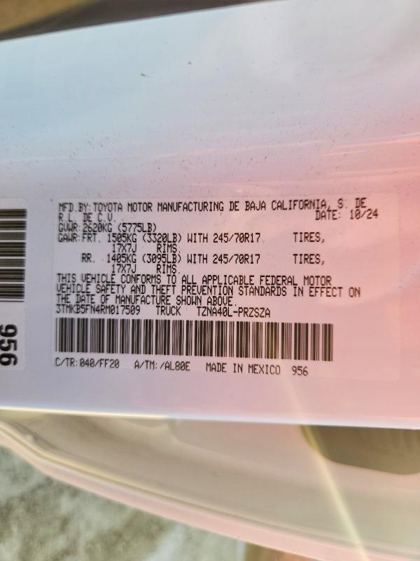 2024 Toyota Tacoma მანქანა იყიდება აუქციონზე, vin: 3TMKB5FN4RM017509, აუქციონის ნომერი: 65009406