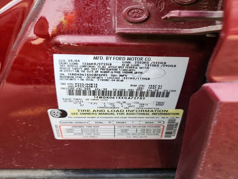 62112776 :رقم المزاد ، 1FMDK061X5GA72782 vin ، 2005 Ford Freestyle مزاد بيع