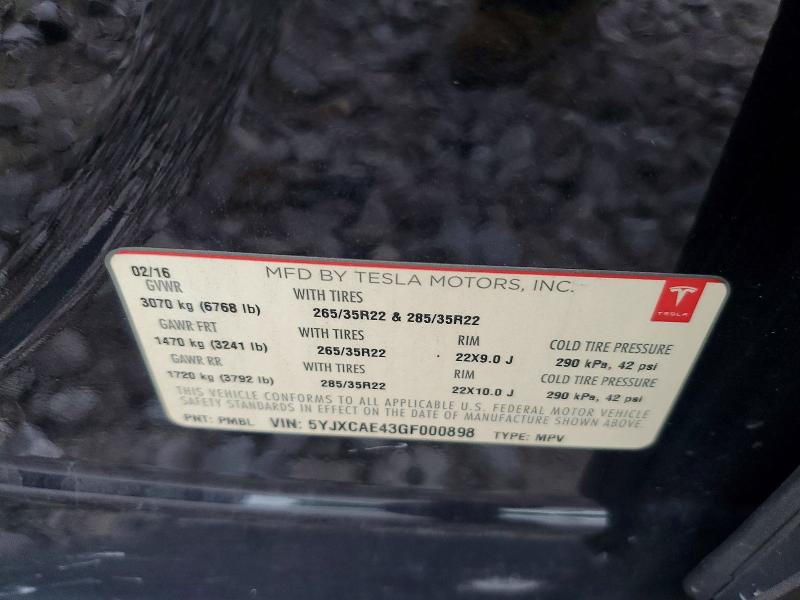 63347736 :رقم المزاد ، 5YJXCAE43GF000898 vin ، 2016 Tesla Model X مزاد بيع