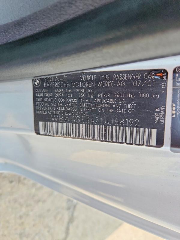 2001 Bmw 330 მანქანა იყიდება აუქციონზე, vin: WBABS53471JU88192, აუქციონის ნომერი: 64885976