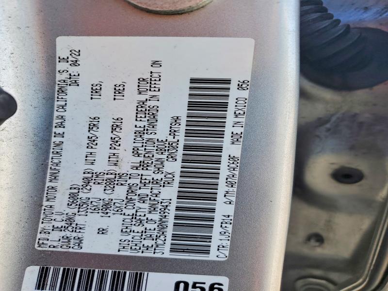 65401396 :رقم المزاد ، 3TMCZ5AN0NM499431 vin ، 2022 Toyota Tacoma مزاد بيع