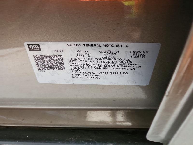Aukcja sprzedaży 2022 Chevrolet Malibu, vin: 1G1ZD5STXNF181170, numer aukcji: 64564916